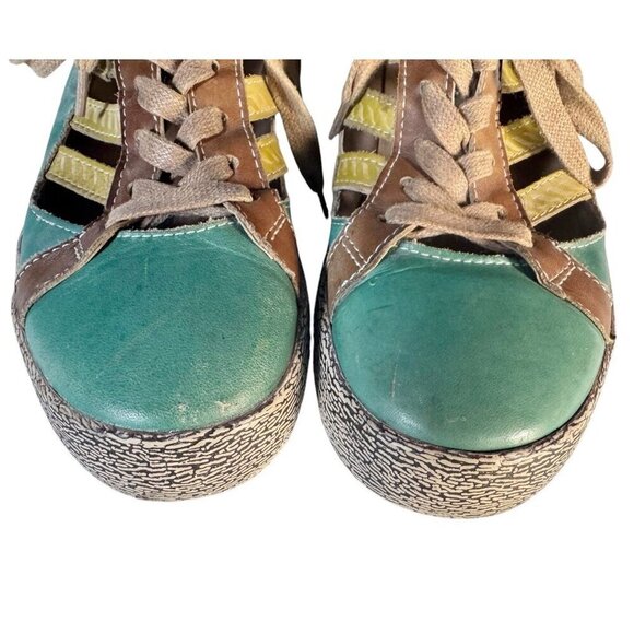 L'Artiste Spring Step Porscha Women's Sz 37 US 6.5 Cut Out Lace Up Teal Sneakers - Picture 4 of 11